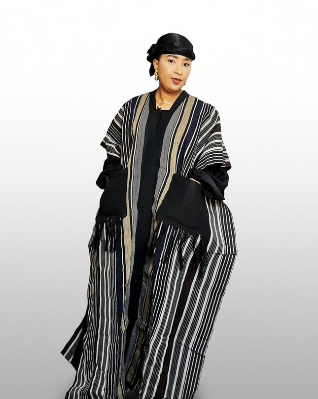 Robe aso oké kimono ouvert - Rayé