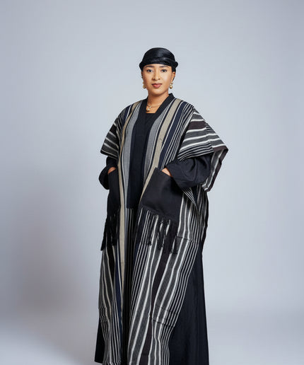 Robe aso oké kimono ouvert - Rayé