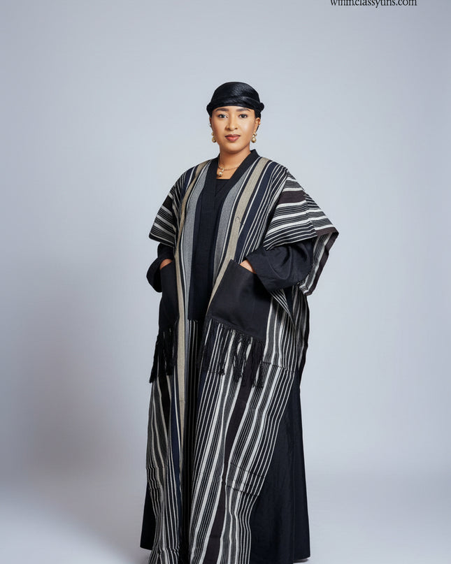 Robe aso oké kimono ouvert - Rayé
