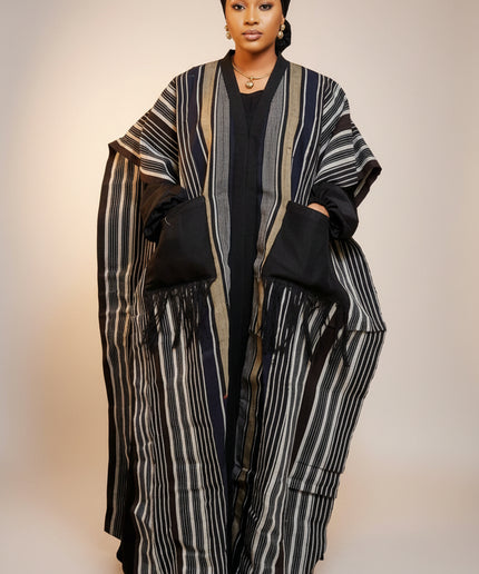 Robe aso oké kimono ouvert - Rayé