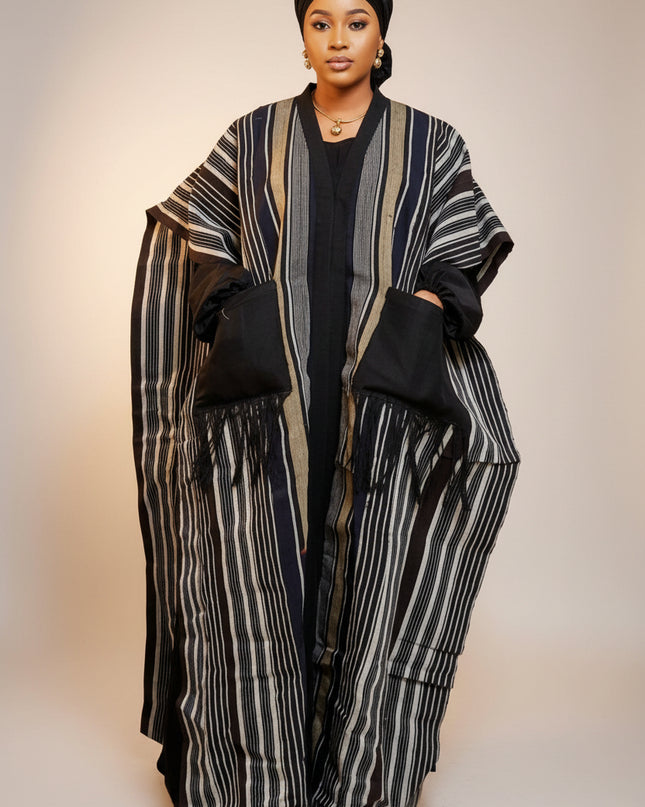 Robe aso oké kimono ouvert - Rayé