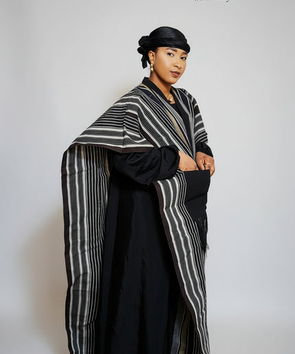 Robe aso oké kimono ouvert - Rayé
