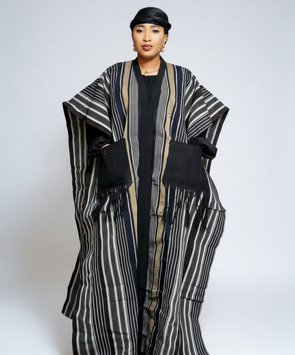 Robe aso oké kimono ouvert - Rayé