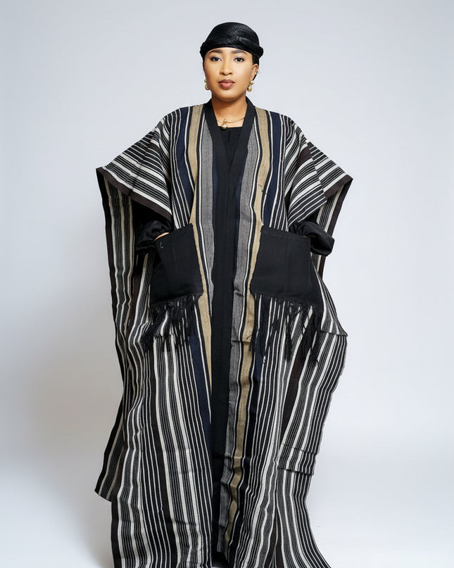 Robe aso oké kimono ouvert - Rayé