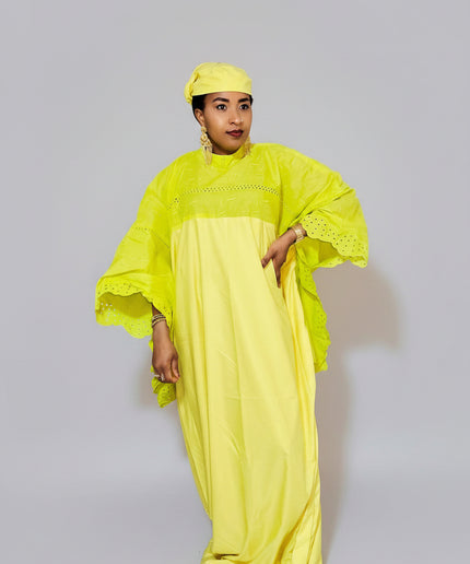 Boubou dentelle crêpe - Jaune