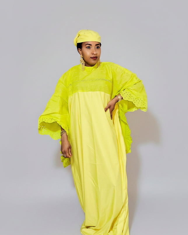 Boubou dentelle crêpe - Jaune