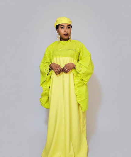 Boubou dentelle crêpe - Jaune