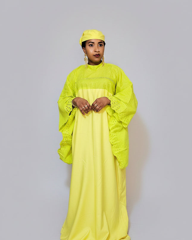 Boubou dentelle crêpe - Jaune