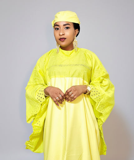 Boubou dentelle crêpe - Jaune
