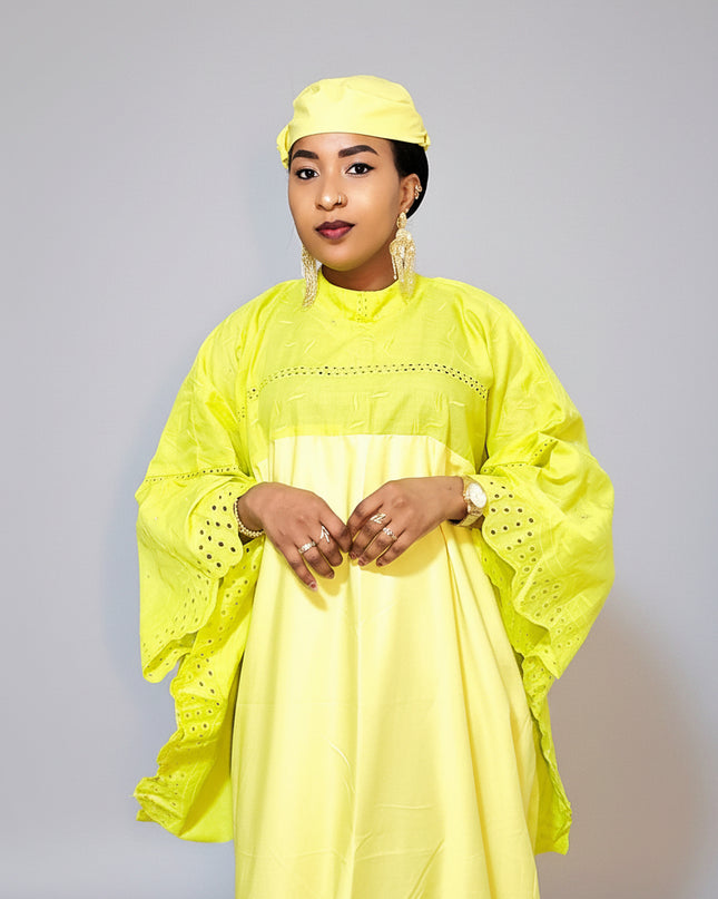 Boubou dentelle crêpe - Jaune
