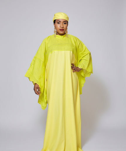 Boubou dentelle crêpe - Jaune