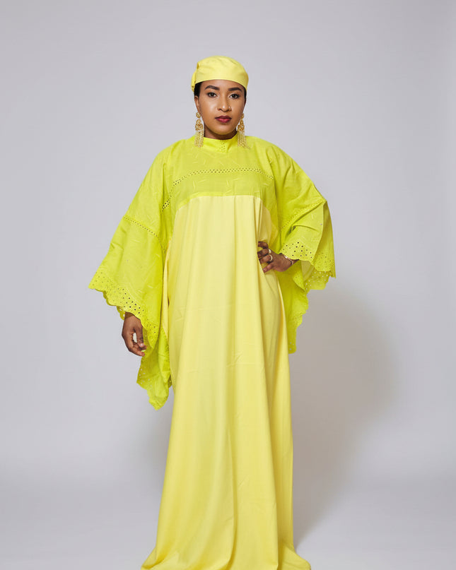 Boubou dentelle crêpe - Jaune