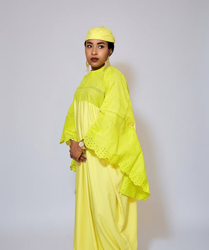 Boubou dentelle crêpe - Jaune