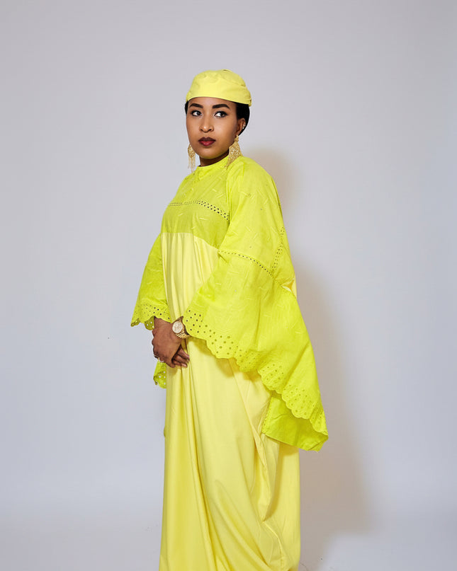 Boubou dentelle crêpe - Jaune
