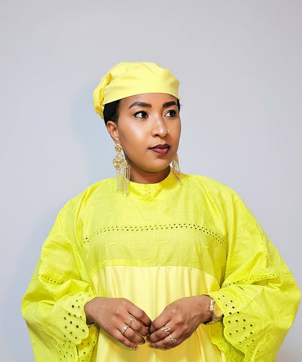 Boubou dentelle crêpe - Jaune