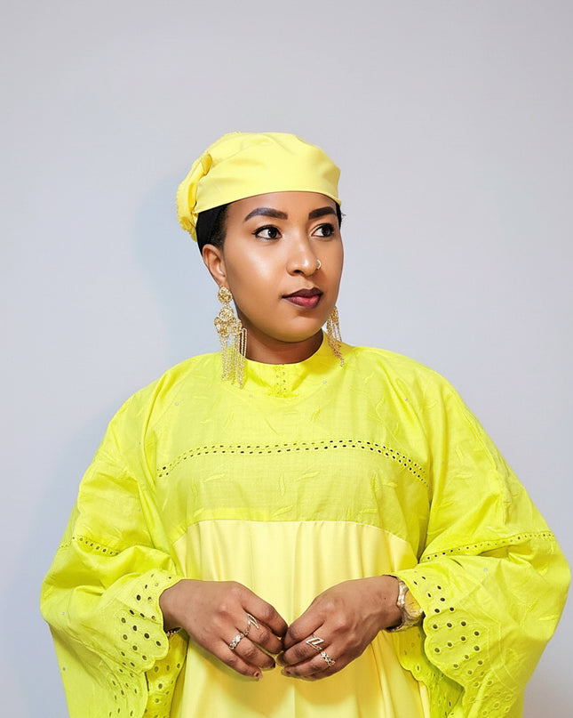 Boubou dentelle crêpe - Jaune