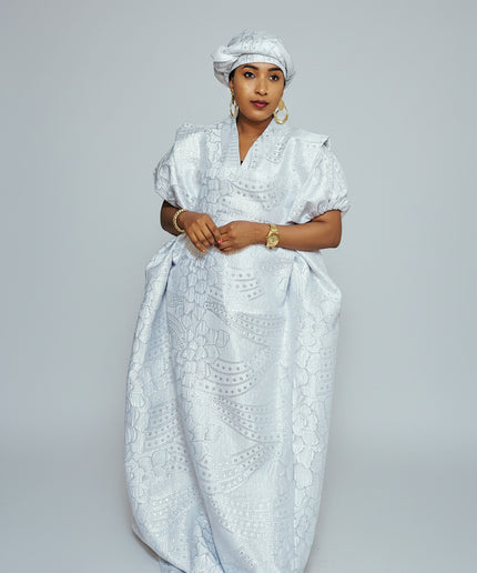 Brocart buga nigérian - blanc