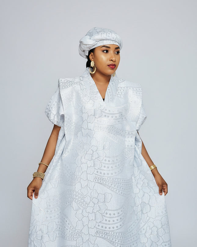 Brocart buga nigérian - blanc