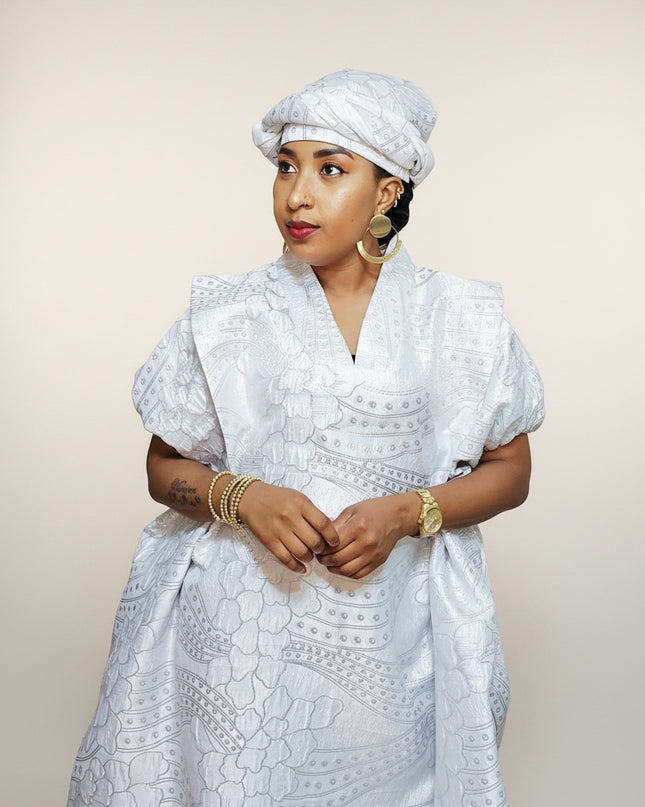 Brocart buga nigérian - blanc