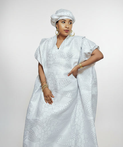 Brocart buga nigérian - blanc