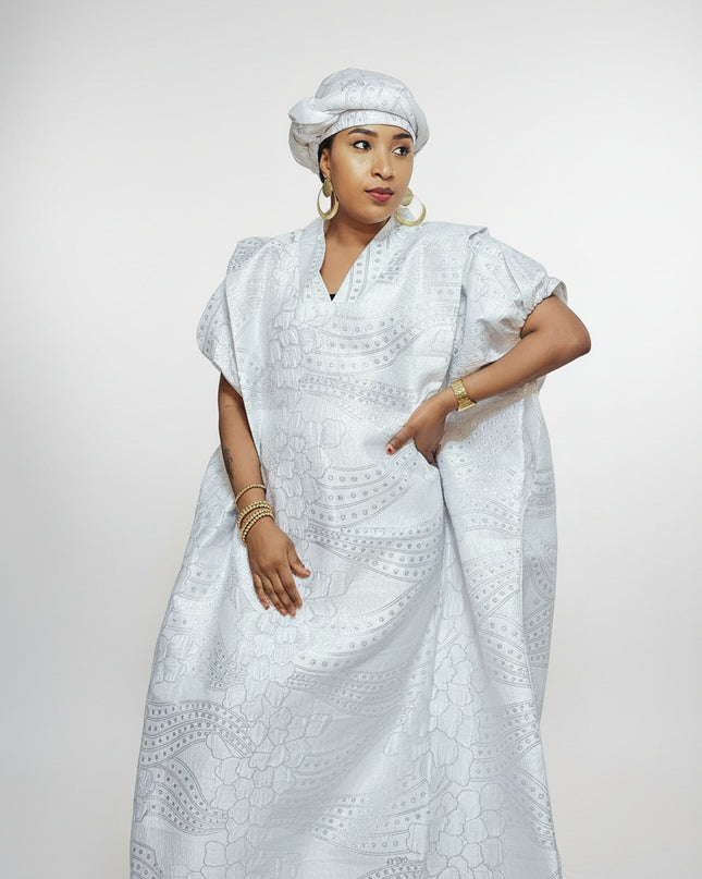 Brocart buga nigérian - blanc