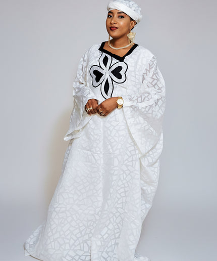 Boubou organza aramide brodé - Beige noir