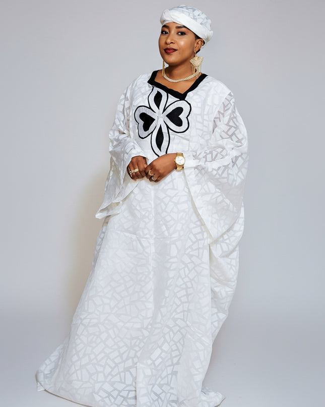 Boubou organza aramide brodé - Beige noir