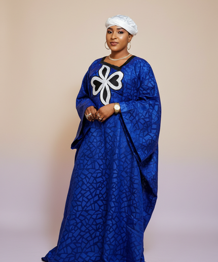 Boubou organza aramide brodé - Beige noir