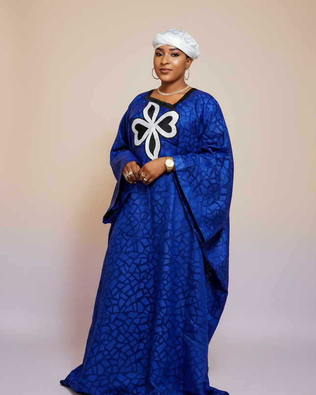 Boubou organza aramide brodé - Beige noir