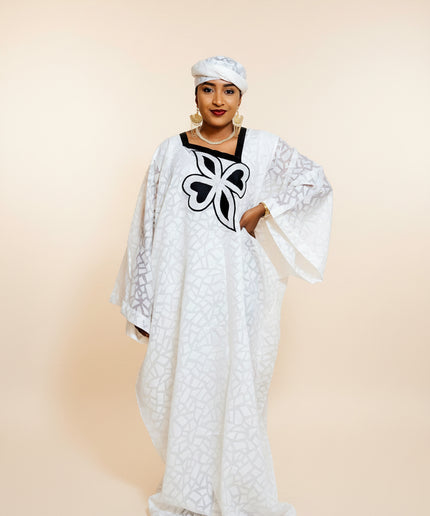 Boubou organza aramide brodé - Beige noir