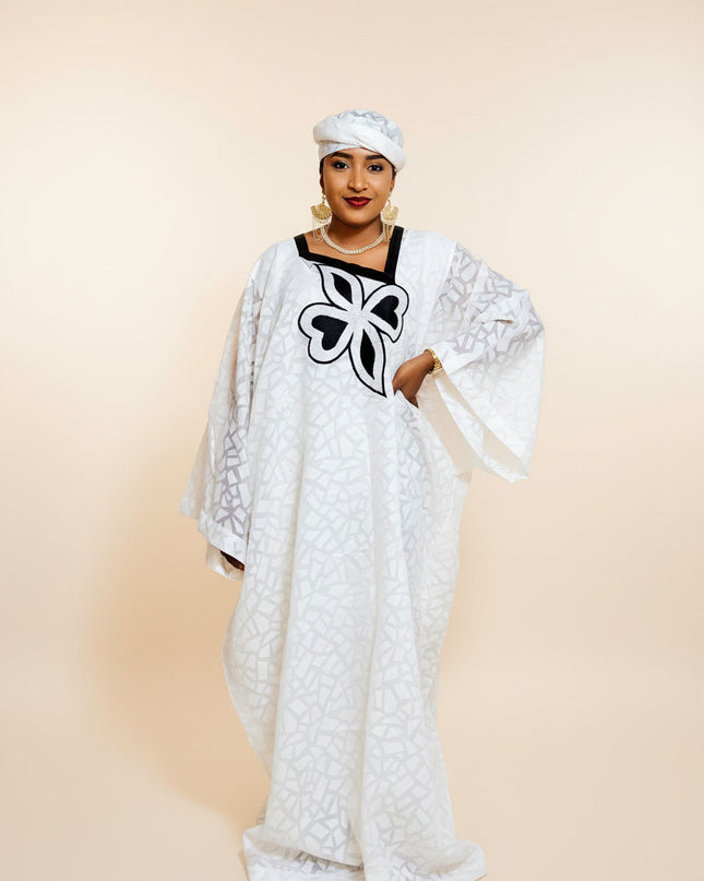 Boubou organza aramide brodé - Beige noir