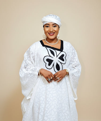 Boubou organza aramide brodé - Beige noir