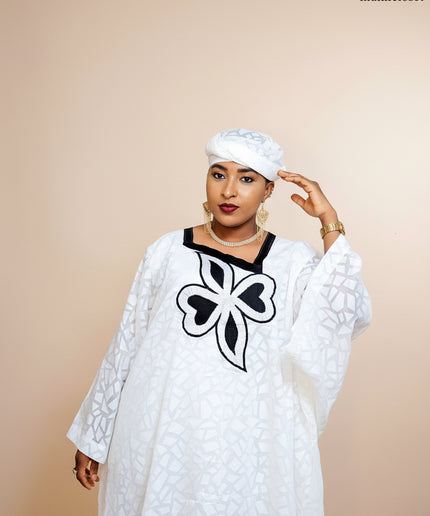 Boubou organza aramide brodé - Beige noir