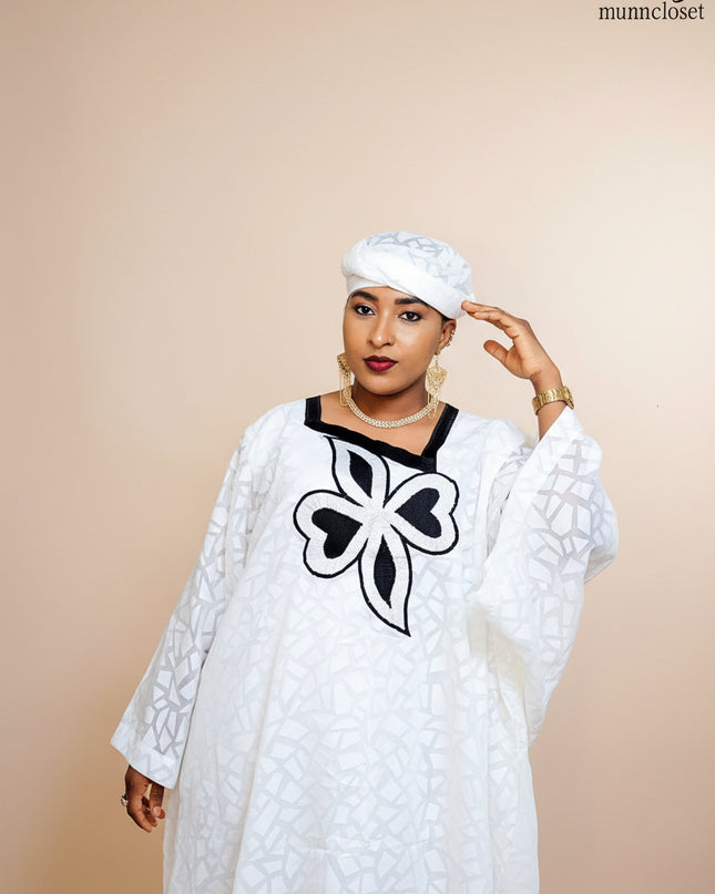 Boubou organza aramide brodé - Beige noir