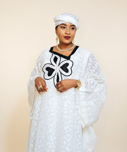 Boubou organza aramide brodé - Beige noir