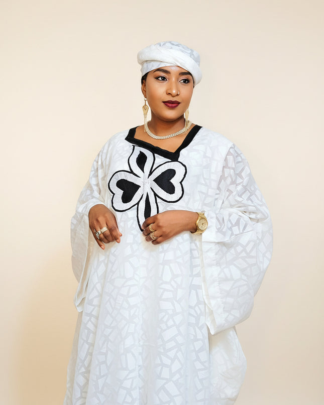 Boubou organza aramide brodé - Beige noir