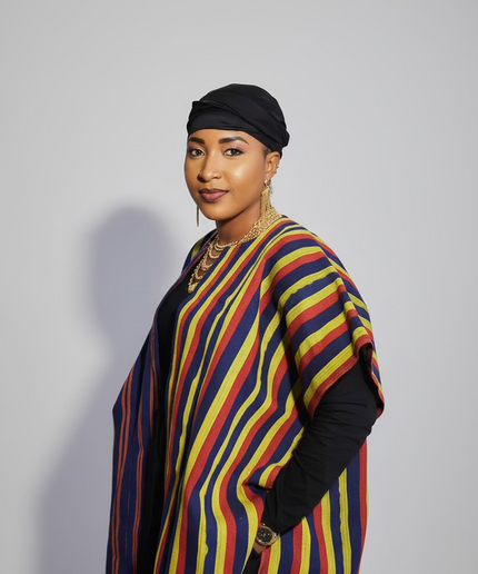 Midi kimono aso oke - Bleu rayé