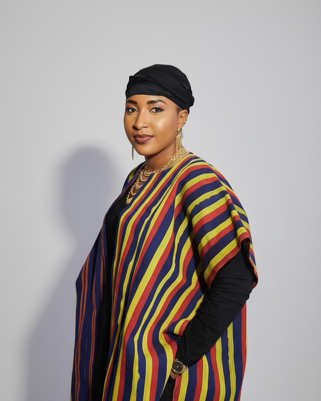Midi kimono aso oke - Bleu rayé