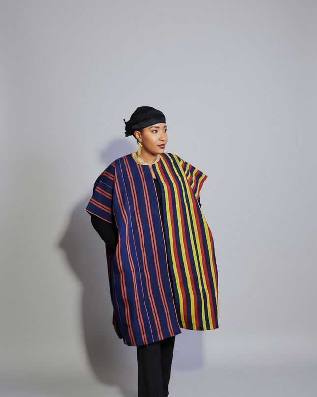 Midi kimono aso oke - Bleu rayé