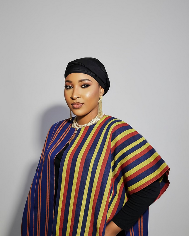 Midi kimono aso oke - Bleu rayé