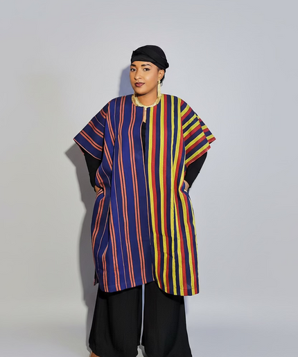 Midi kimono aso oke - Bleu rayé