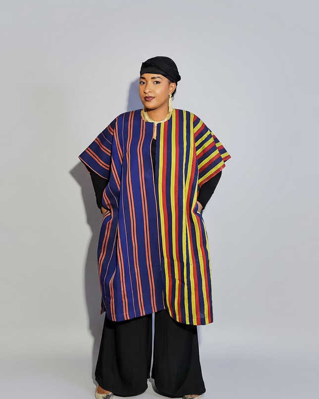 Midi kimono aso oke - Bleu rayé