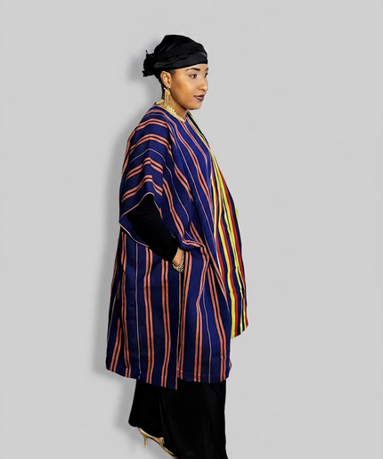 Midi kimono aso oke - Bleu rayé