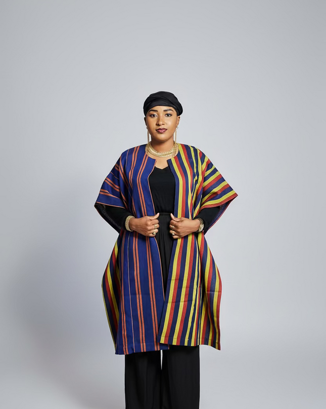 Midi kimono aso oke - Bleu rayé