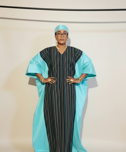 Boubou aso oké  tafetta - Bleu turquoise