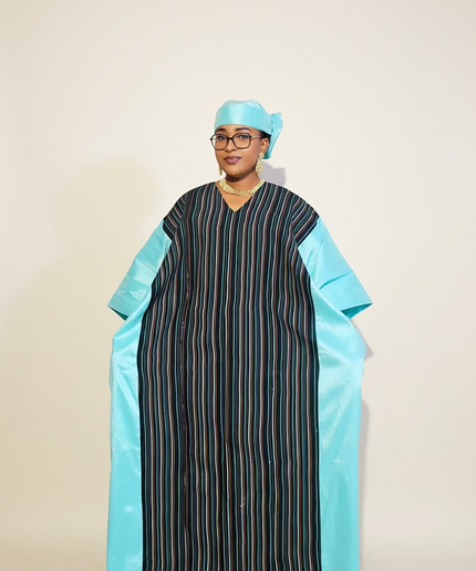 Boubou aso oké  tafetta - Bleu turquoise
