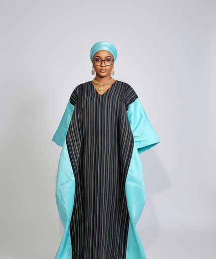 Boubou aso oké  tafetta - Bleu turquoise