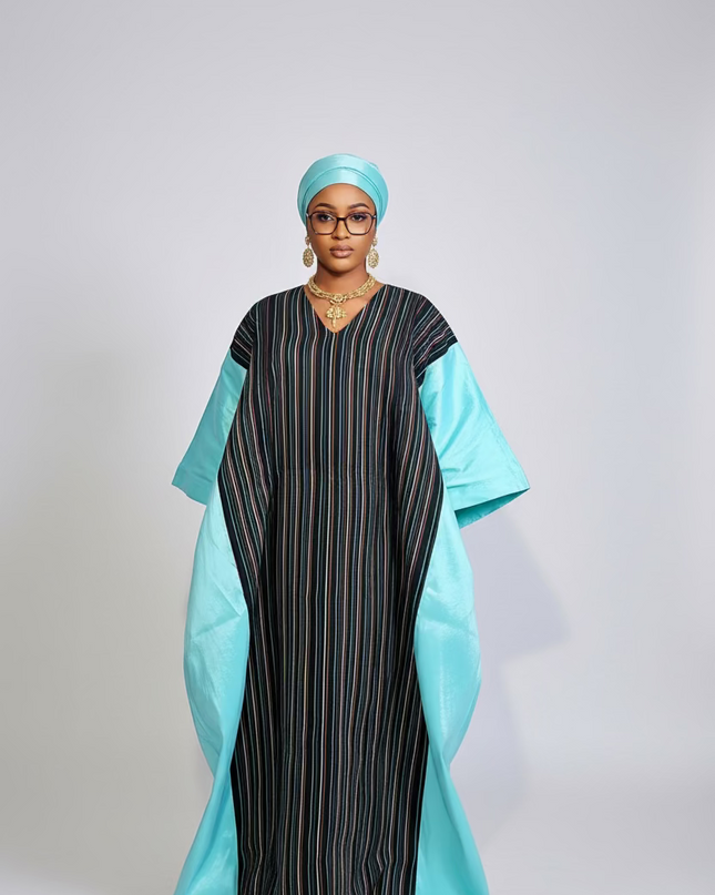 Boubou aso oké  tafetta - Bleu turquoise