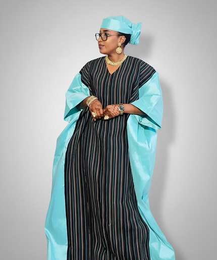 Boubou aso oké  tafetta - Bleu turquoise