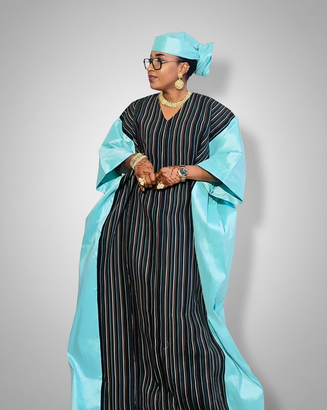 Boubou aso oké  tafetta - Bleu turquoise